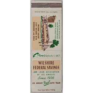 Front Strike Matchbook Cover Wilshire Federal Savings Los Angeles CA California